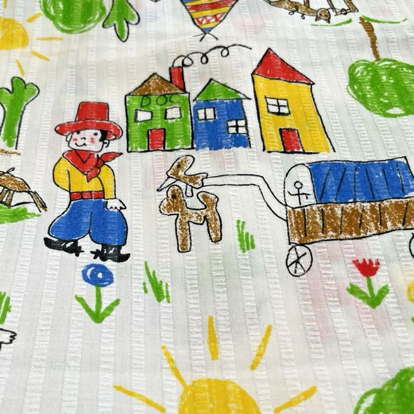 Vtg Cowboy Seersucker Plisse Fabric Cotton Blend Novelty Teepee Kid Boy 3/4yd - Picture 5 of 5